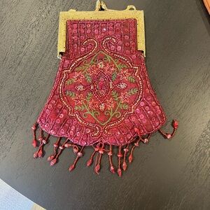 Ornate Burgundy Beaded Clutch